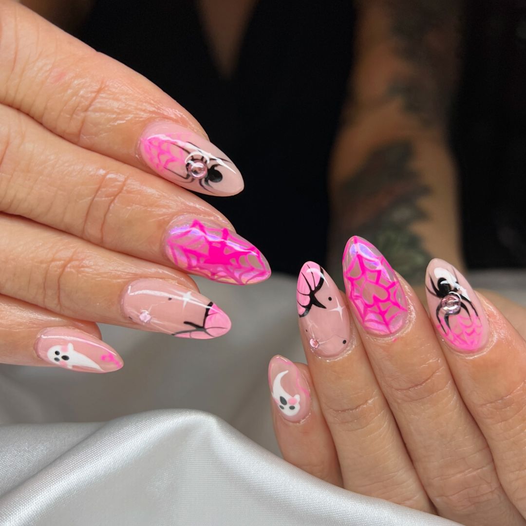 Pink Spooky Nail designs