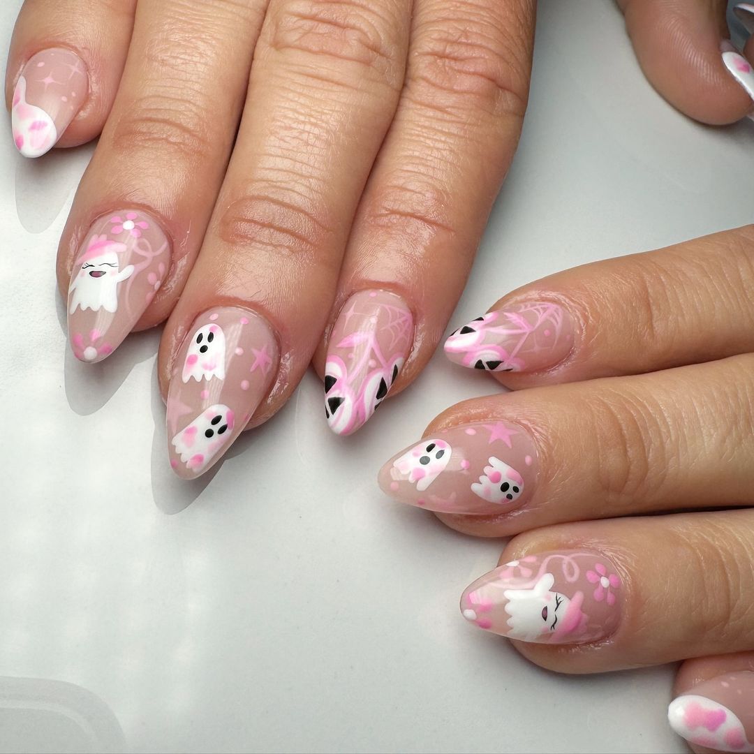 Pink Spooky Nail designs