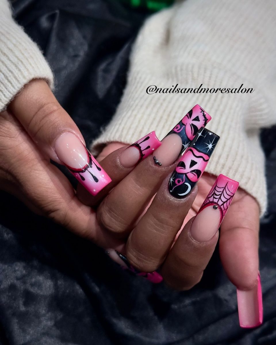 Pink Spooky Nail designs