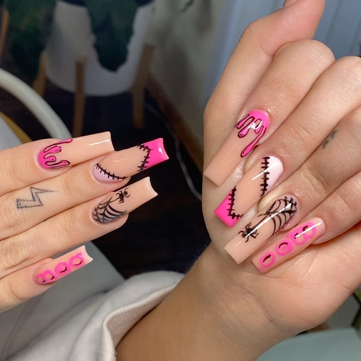 Pink Spooky Nail designs