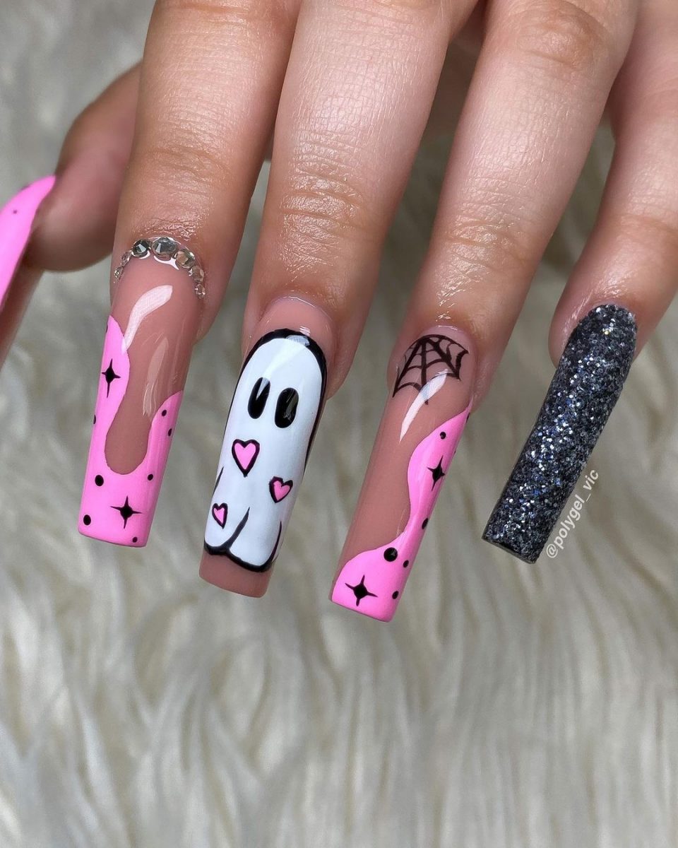 Pink Spooky Nail designs