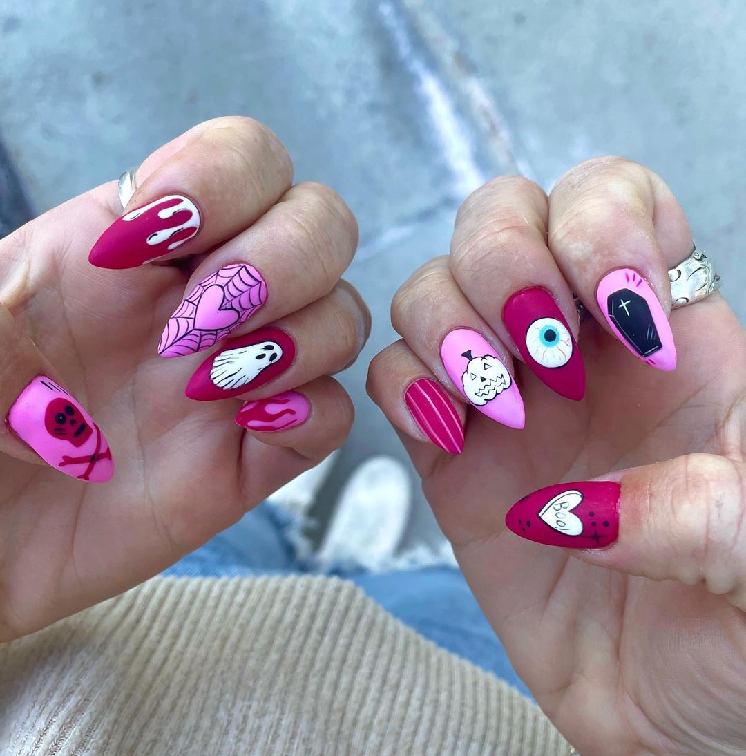 Pink Spooky Nail designs