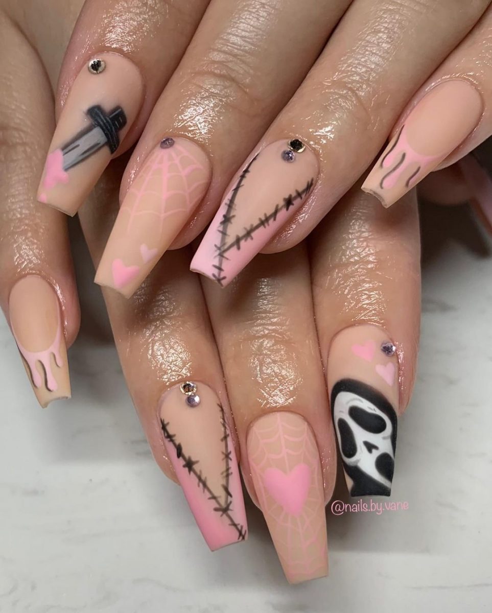 Pink Spooky Nail designs