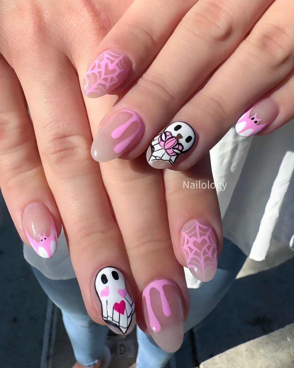 Pink Spooky Nail designs