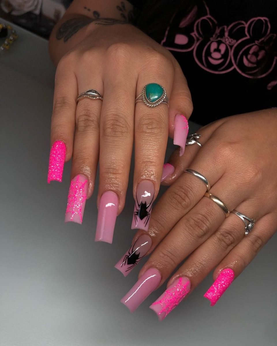 Pink Spooky Nail designs