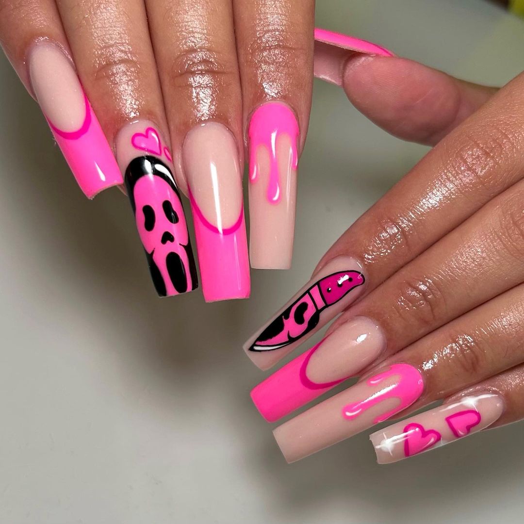 Pink Spooky Nail designs