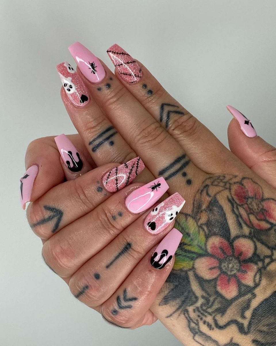 Pink Spooky Nail designs